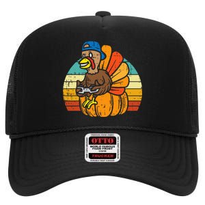 Gamer Turkey Pumpkin Thanksgiving Video Games High Crown Mesh Back Trucker Hat