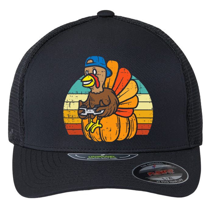 Gamer Turkey Pumpkin Thanksgiving Video Games Flexfit Unipanel Trucker Cap