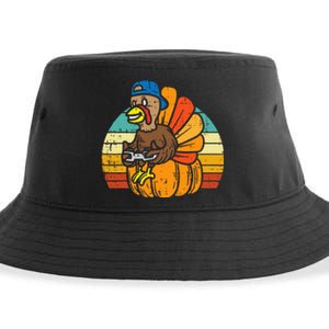 Gamer Turkey Pumpkin Thanksgiving Video Games Sustainable Bucket Hat