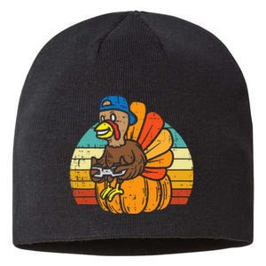 Gamer Turkey Pumpkin Thanksgiving Video Games Sustainable Beanie