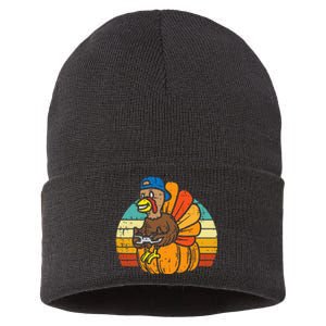 Gamer Turkey Pumpkin Thanksgiving Video Games Sustainable Knit Beanie