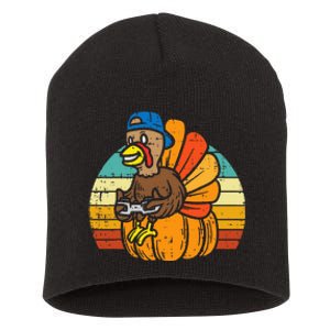 Gamer Turkey Pumpkin Thanksgiving Video Games Short Acrylic Beanie