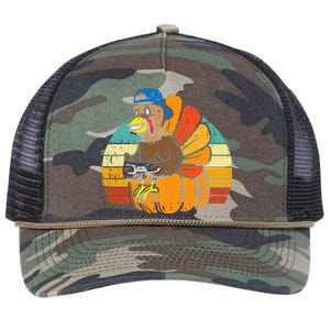 Gamer Turkey Pumpkin Thanksgiving Video Games Retro Rope Trucker Hat Cap