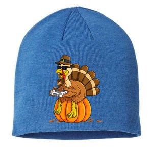 Gamer Turkey Pumpkin Retro Thanksgiving Video Games Cool Gift Sustainable Beanie