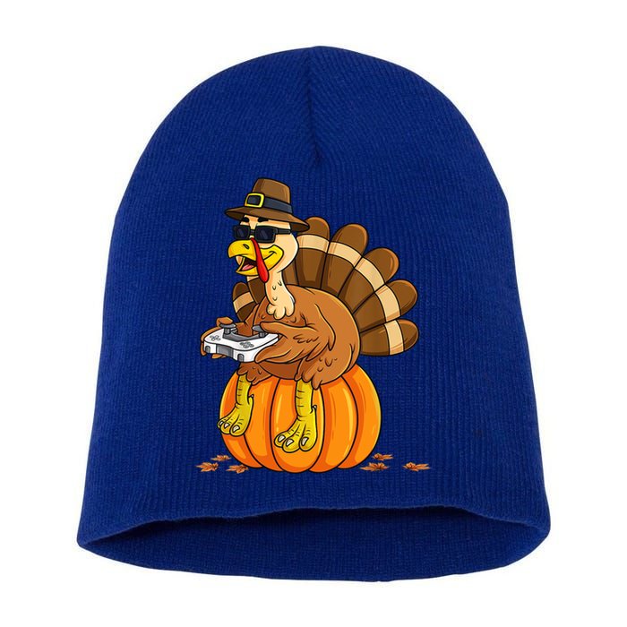 Gamer Turkey Pumpkin Retro Thanksgiving Video Games Cool Gift Short Acrylic Beanie