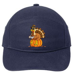 Gamer Turkey Pumpkin Retro Thanksgiving Video Games Cool Gift 7-Panel Snapback Hat