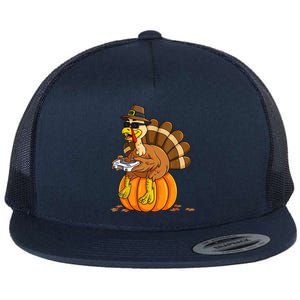 Gamer Turkey Pumpkin Retro Thanksgiving Video Games Cool Gift Flat Bill Trucker Hat