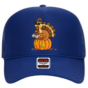 Gamer Turkey Pumpkin Retro Thanksgiving Video Games Cool Gift High Crown Mesh Back Trucker Hat