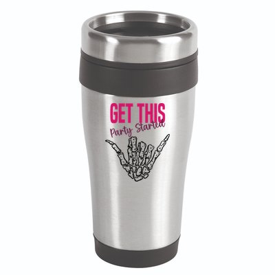 Get This Party Started Rock Skeleton 16oz Travel Tumbler