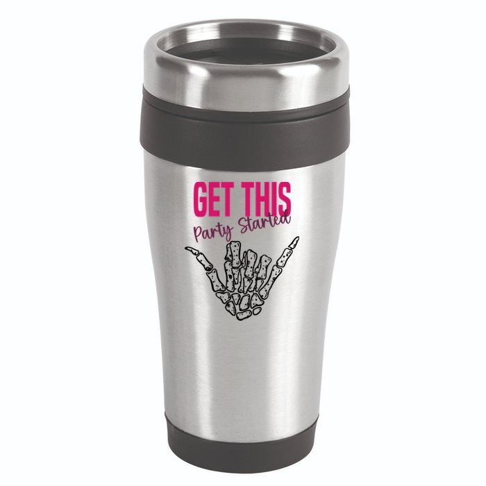 Get This Party Started Rock Skeleton 16oz Travel Tumbler