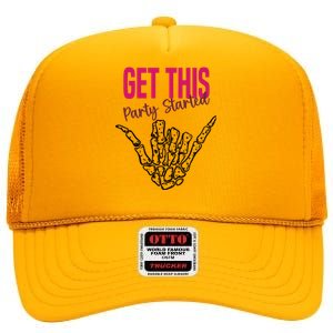 Get This Party Started Rock Skeleton High Crown Mesh Back Trucker Hat