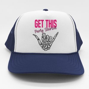 Get This Party Started Rock Skeleton Trucker Hat