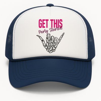 Get This Party Started Rock Skeleton Trucker Hat