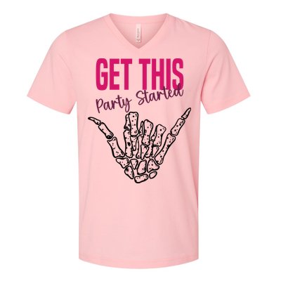 Get This Party Started Rock Skeleton V-Neck T-Shirt