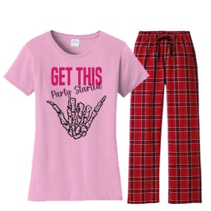 Get This Party Started Rock Skeleton Women's Flannel Pajama Set