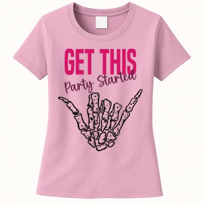 Get This Party Started Rock Skeleton Womens T-Shirt