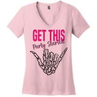 Get This Party Started Rock Skeleton Women's V-Neck T-Shirt