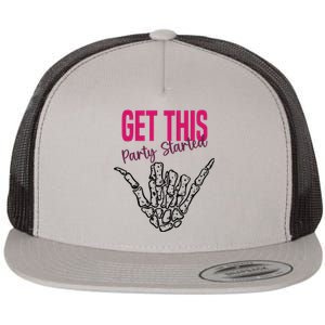 Get This Party Started Rock Skeleton Flat Bill Trucker Hat