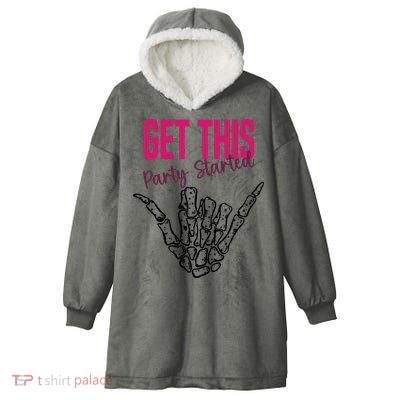 Get This Party Started Rock Skeleton Hooded Wearable Blanket