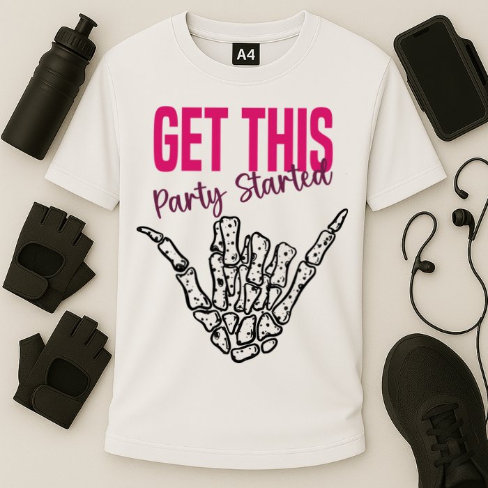 Get This Party Started Rock Skeleton Cooling Performance Crew T-Shirt