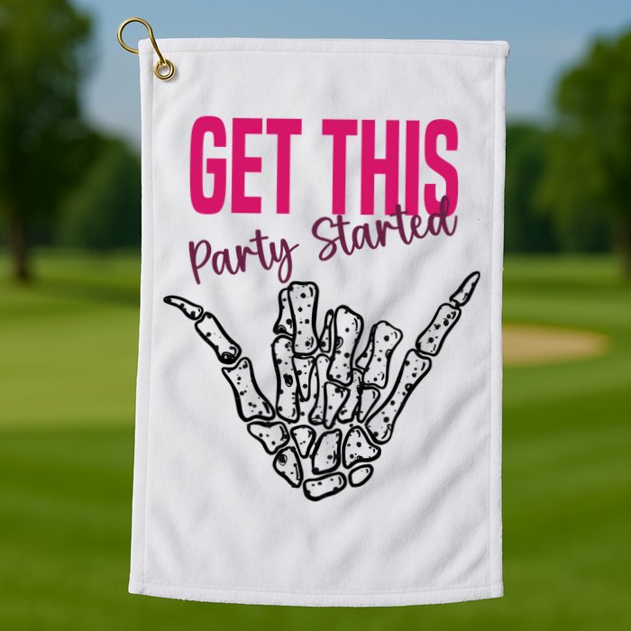 Get This Party Started Rock Skeleton Golf Towel