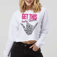 Get This Party Started Rock Skeleton Cropped Pullover Crew