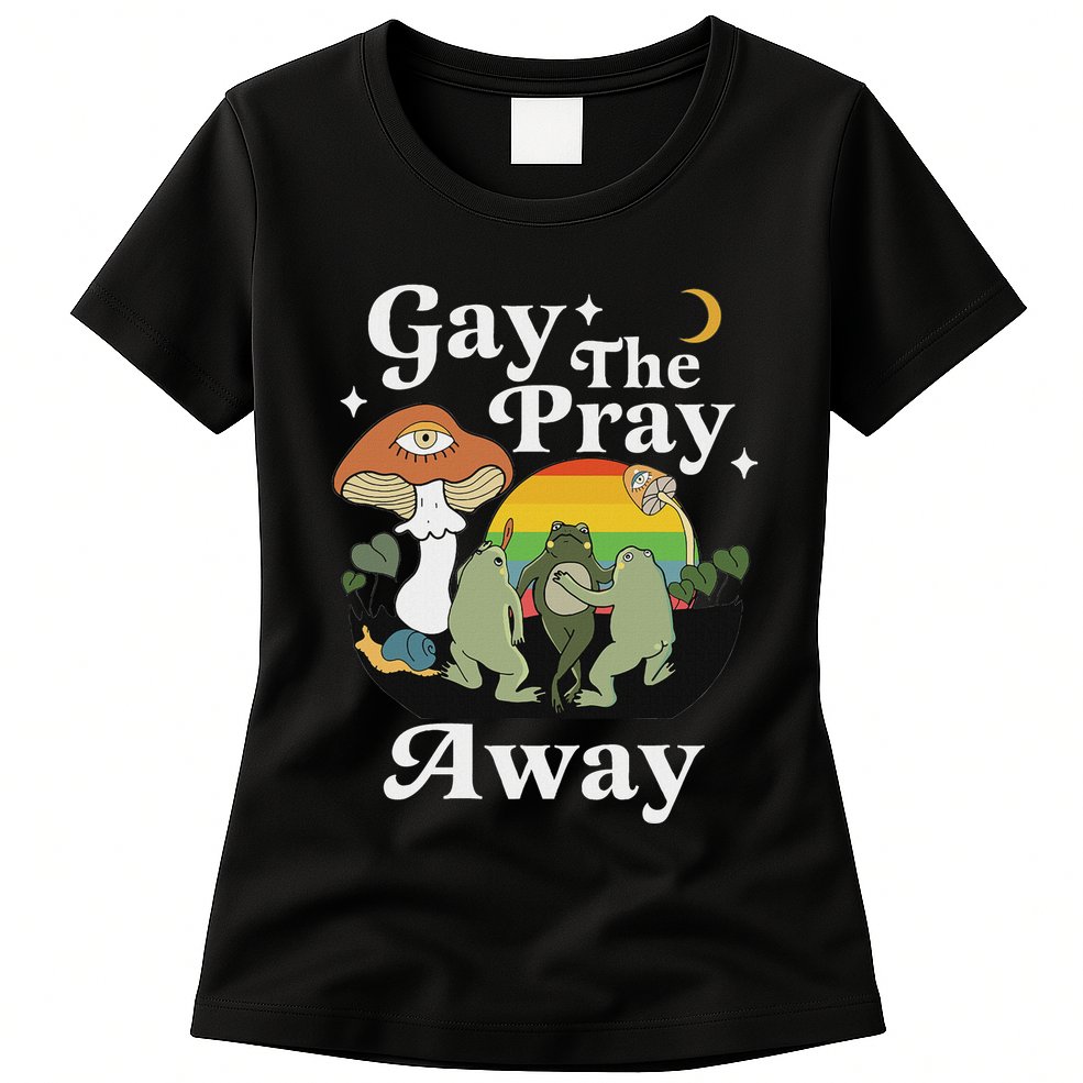 Gay The Pray Away Funny Gay Frog Lgbtq Pride Womens T-Shirt