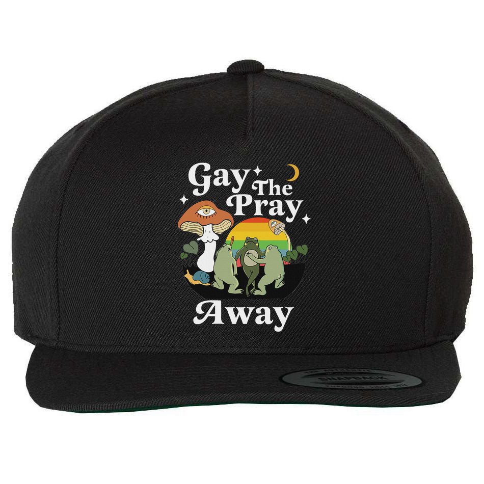 Gay The Pray Away Funny Gay Frog Lgbtq Pride Wool Snapback Cap