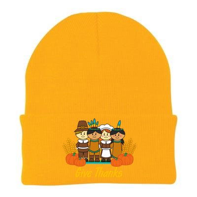 Give Thanks Pilgrim Indian Pumpkin Thanksgiving Celebration Meaningful Gift Knit Cap Winter Beanie