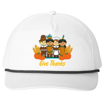 Give Thanks Pilgrim Indian Pumpkin Thanksgiving Celebration Meaningful Gift Snapback Five-Panel Rope Hat