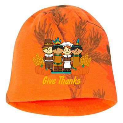 Give Thanks Pilgrim Indian Pumpkin Thanksgiving Celebration Meaningful Gift Kati - Camo Knit Beanie