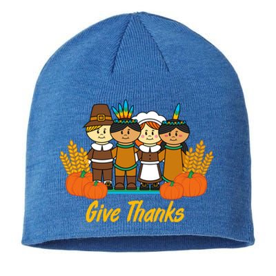 Give Thanks Pilgrim Indian Pumpkin Thanksgiving Celebration Meaningful Gift Sustainable Beanie