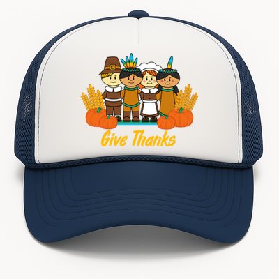 Give Thanks Pilgrim Indian Pumpkin Thanksgiving Celebration Meaningful Gift Trucker Hat