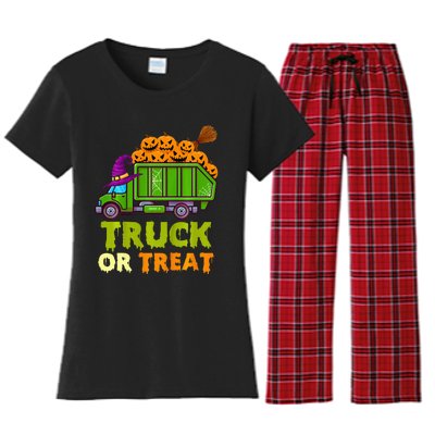 Garbage Truck Pumpkins Halloween Women's Flannel Pajama Set