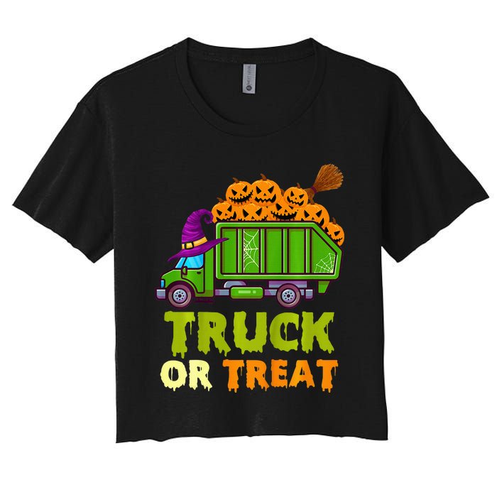 Garbage Truck Pumpkins Halloween Women's Crop Top Tee