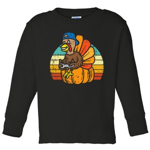 Gamer Turkey Pumpkin Retro Thanksgiving Video Games Toddler Long Sleeve Shirt