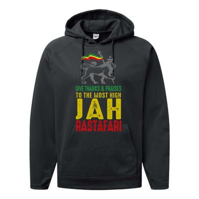 Give Thanks & Praises Rastafari Reggae Jah Rasta Clothing Performance Fleece Hoodie