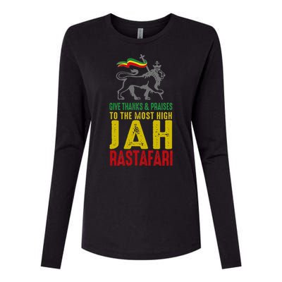 Give Thanks & Praises Rastafari Reggae Jah Rasta Clothing Womens Cotton Relaxed Long Sleeve T-Shirt