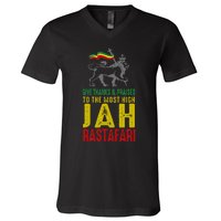 Give Thanks & Praises Rastafari Reggae Jah Rasta Clothing V-Neck T-Shirt