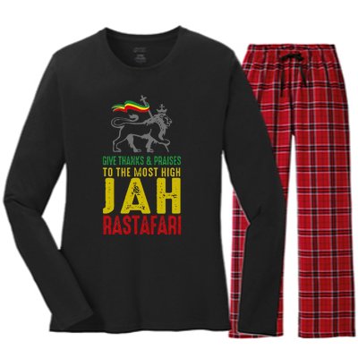 Give Thanks & Praises Rastafari Reggae Jah Rasta Clothing Women's Long Sleeve Flannel Pajama Set 