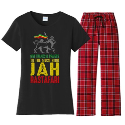 Give Thanks & Praises Rastafari Reggae Jah Rasta Clothing Women's Flannel Pajama Set