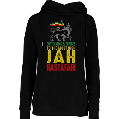 Give Thanks & Praises Rastafari Reggae Jah Rasta Clothing Womens Funnel Neck Pullover Hood