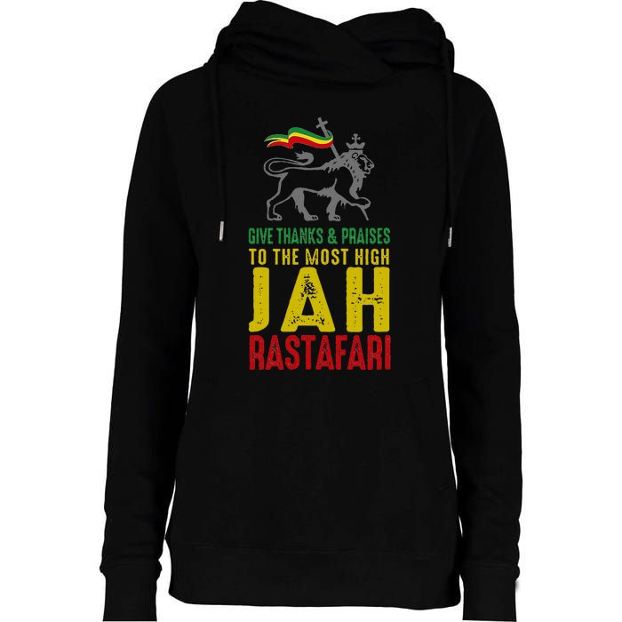 Give Thanks & Praises Rastafari Reggae Jah Rasta Clothing Womens Funnel Neck Pullover Hood