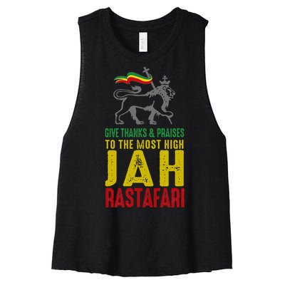 Give Thanks & Praises Rastafari Reggae Jah Rasta Clothing Women's Racerback Cropped Tank