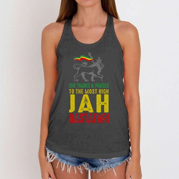 Give Thanks & Praises Rastafari Reggae Jah Rasta Clothing Women's Knotted Racerback Tank