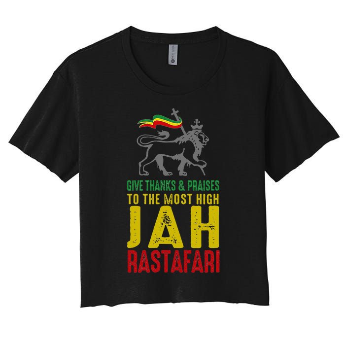 Give Thanks & Praises Rastafari Reggae Jah Rasta Clothing Women's Crop Top Tee