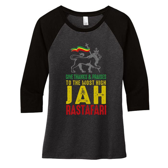 Give Thanks & Praises Rastafari Reggae Jah Rasta Clothing Women's Tri-Blend 3/4-Sleeve Raglan Shirt