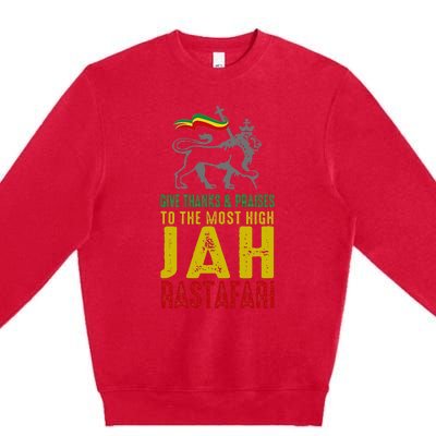 Give Thanks & Praises Rastafari Reggae Jah Rasta Clothing Premium Crewneck Sweatshirt