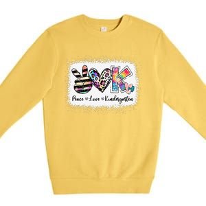 Grade Teacher Peace Love Kindergarten Team Kinder Bleached Premium Crewneck Sweatshirt