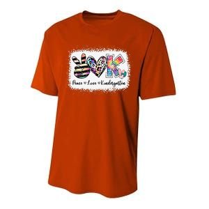 Grade Teacher Peace Love Kindergarten Team Kinder Bleached Performance Sprint T-Shirt